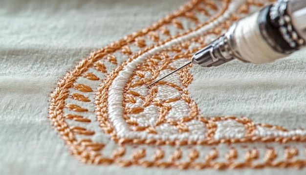dłoń haftująca drobny motyw